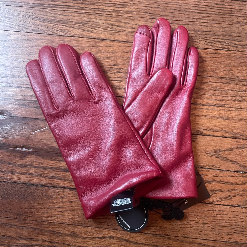 Red leather cashmere gloves